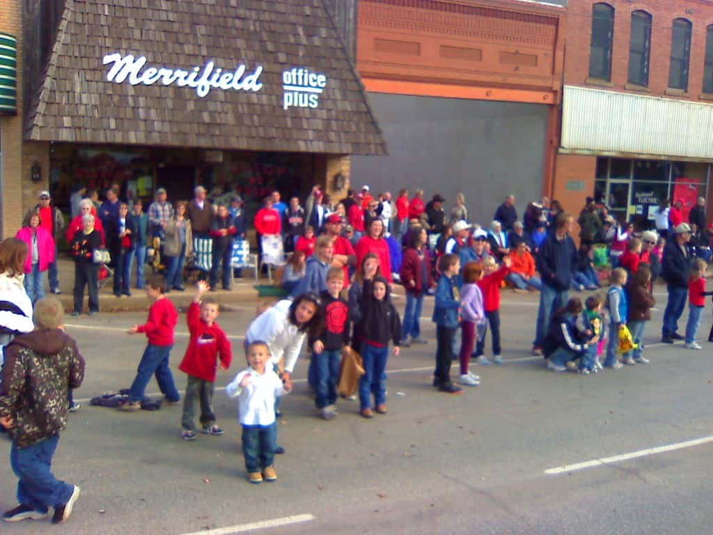 Crowds line Alva, Okla., downtown streets for the annual Homecoming parade.