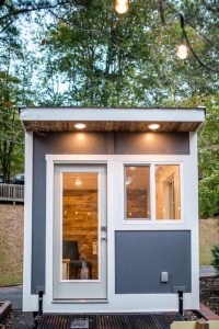 Photo provided by Brian Mininger Exterior of the tiny office on wheels in a sleek modern design